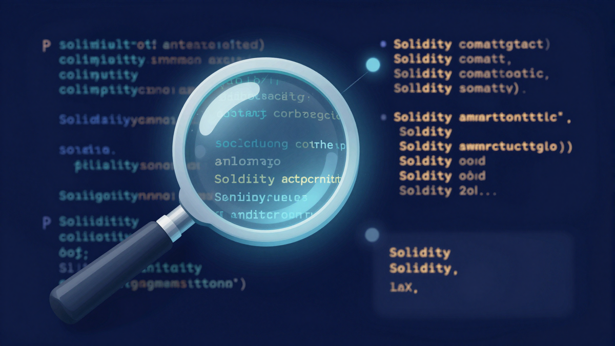 AI magnifying glass scanning Solidity code