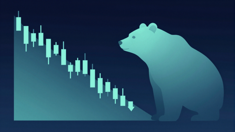 A bearish trading scene with a downward arrow illustrating how to short crypto on Hyperliquid