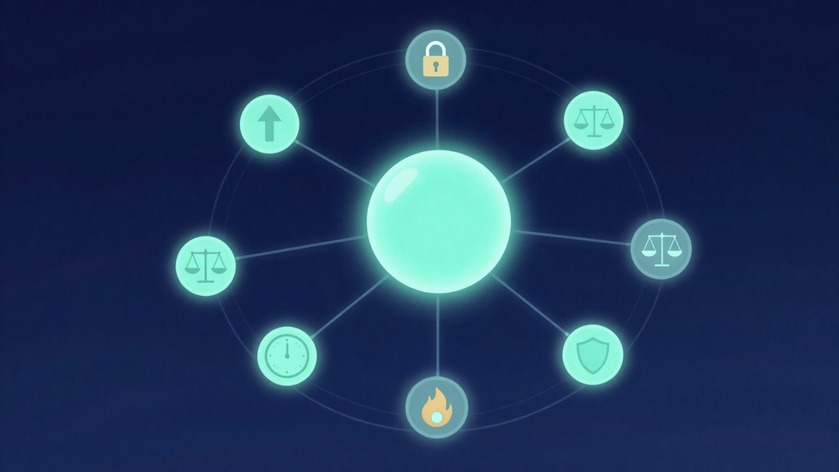 Glowing hub with orbiting topic icons