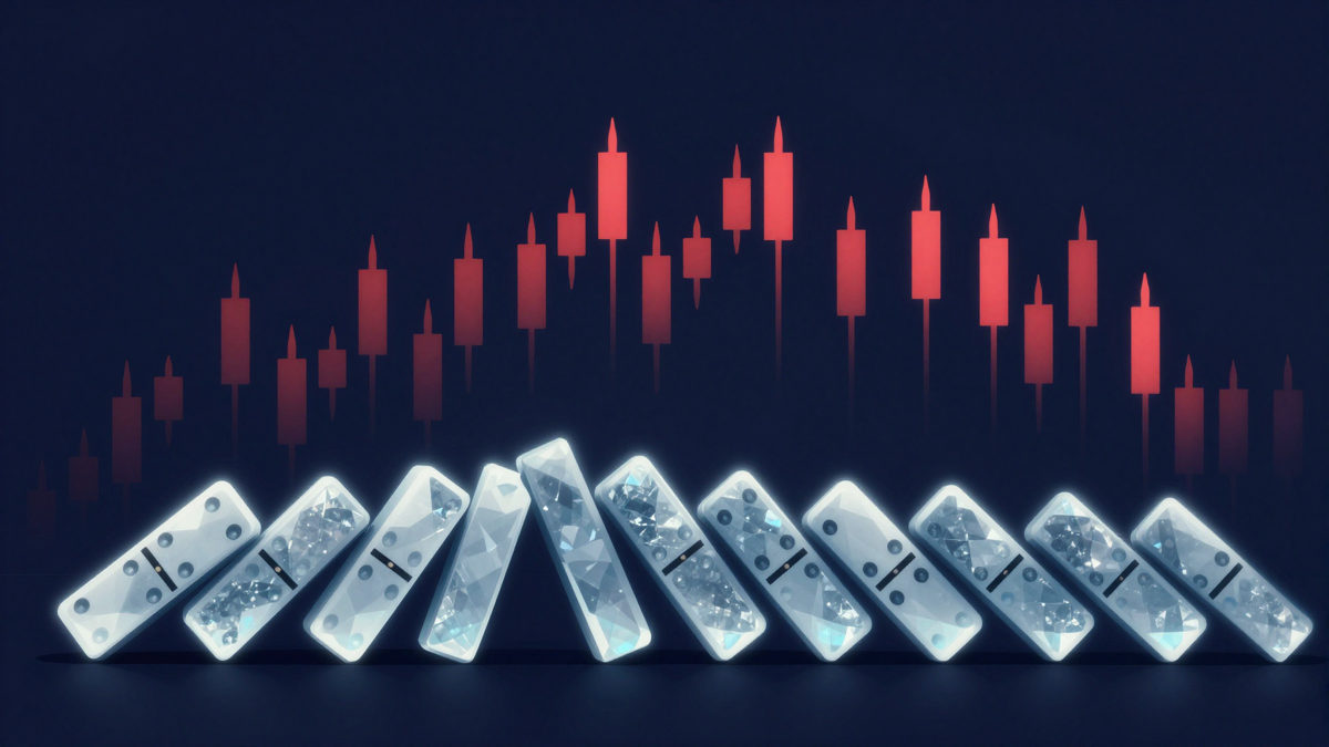 Cascading dominoes representing liquidations